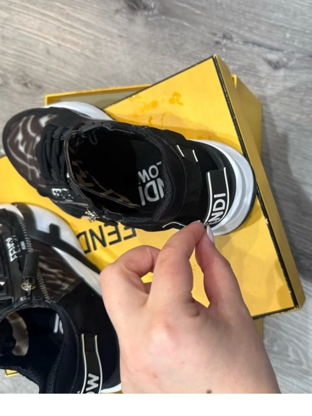 Fendi Black, Brown & White Low-Top Zip-Detail Sneakers - Picture 3 of 6